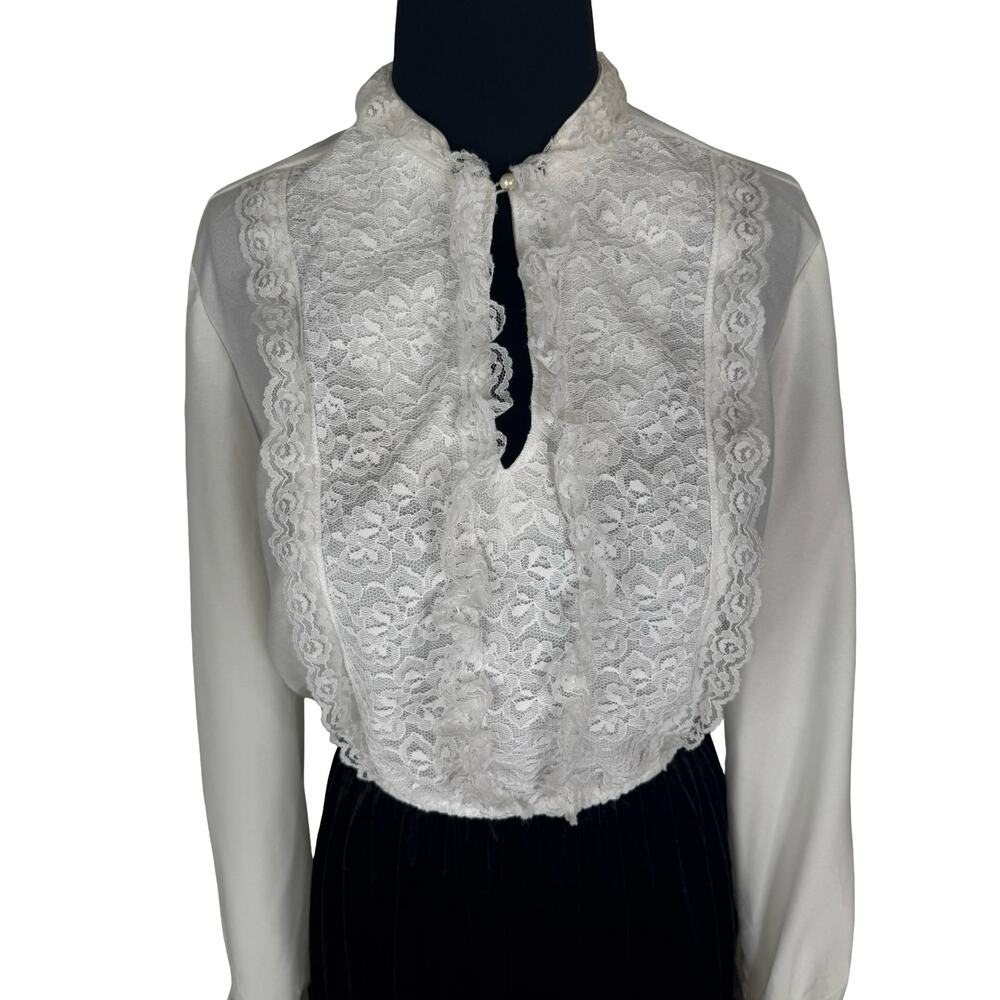 Vintage 70s Jane Baar Velvet & Lace Secretary Dress Goth Victorian Revival XS/S